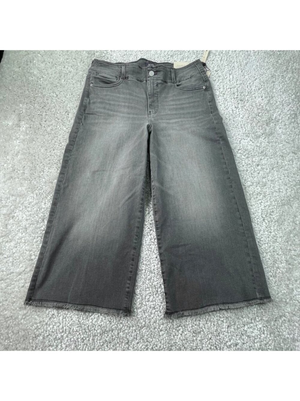 NYDJ High Rise Brigitte Wide Leg Crop Capri Jean Bluffs Gray Womens 10 NEW